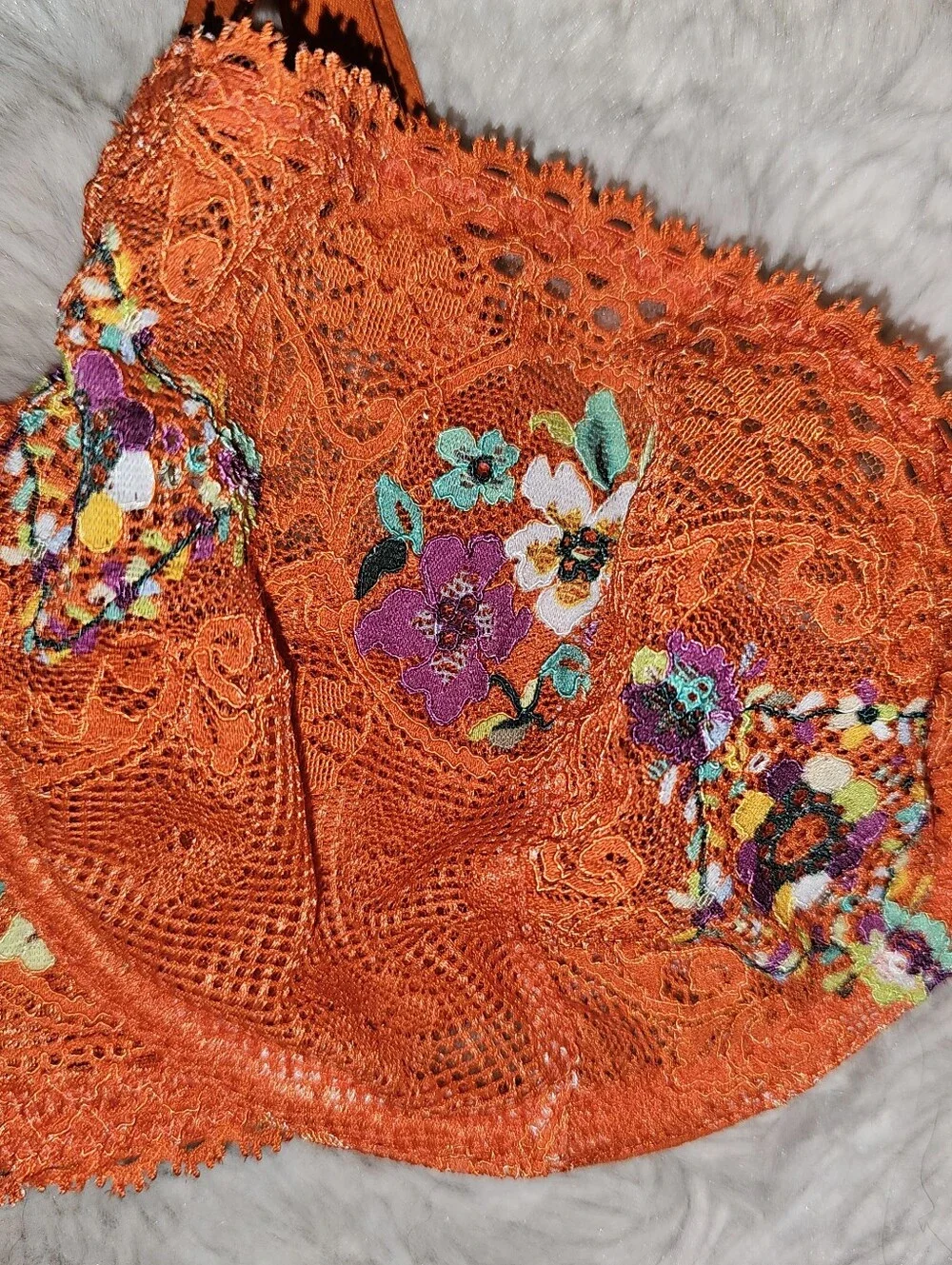 Savage X Fenty Dolled Up Unlined Underwire Orange Floral Lace Demi Bra 32DDD US